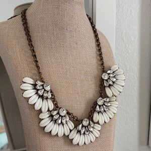 J. Crew White Floral Cluster Necklace with Clear Stones